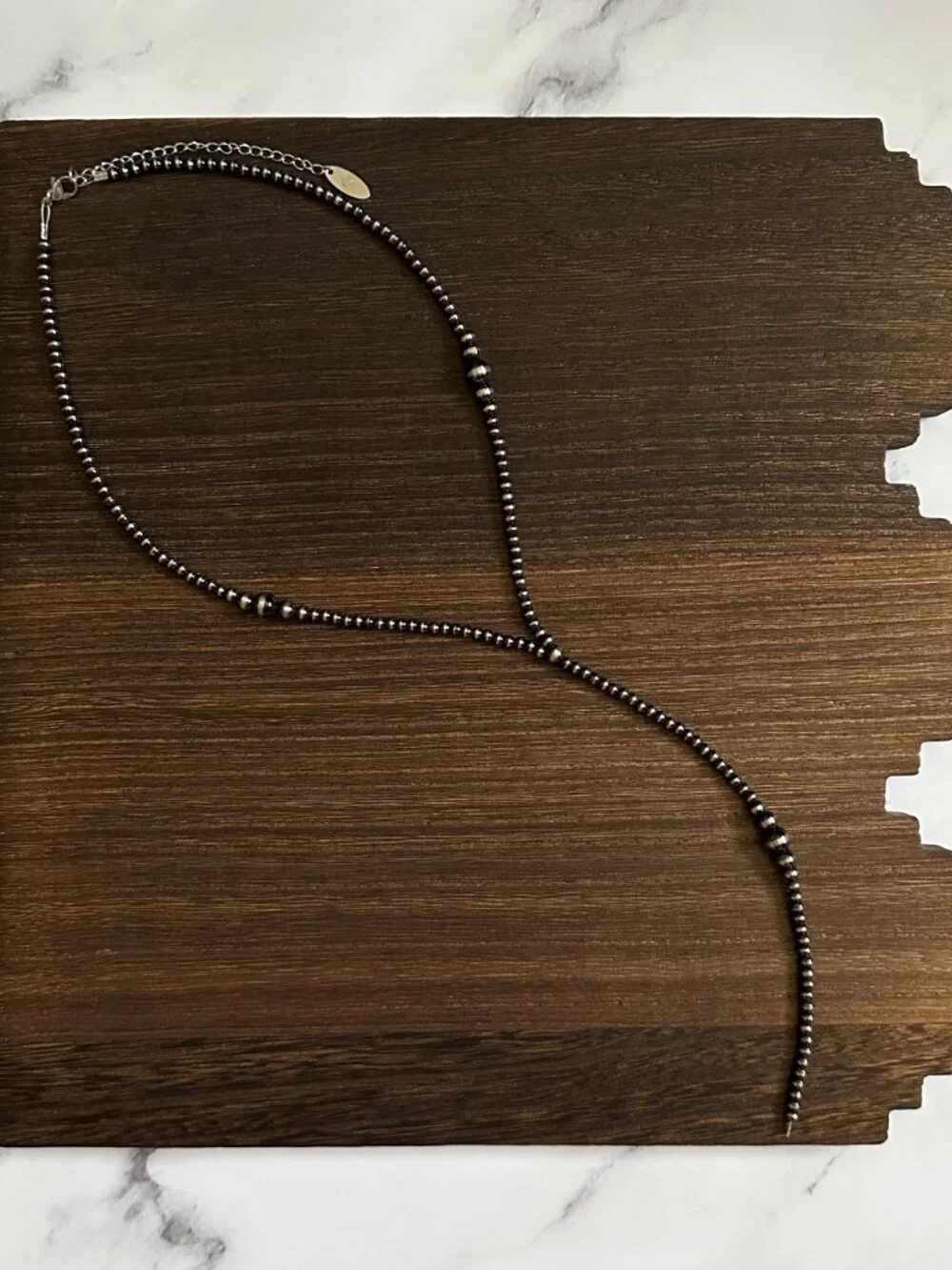 Handmade Brushed Steel Western Pearl Graduated Lariat Necklace 18 inch